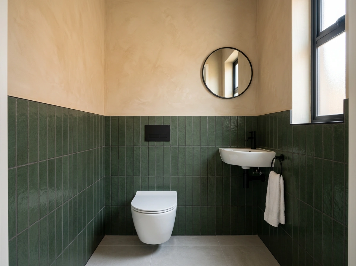 Hangtoilet met inbouwreservoir, matzwarte bedieningsplaat en een fonteintje