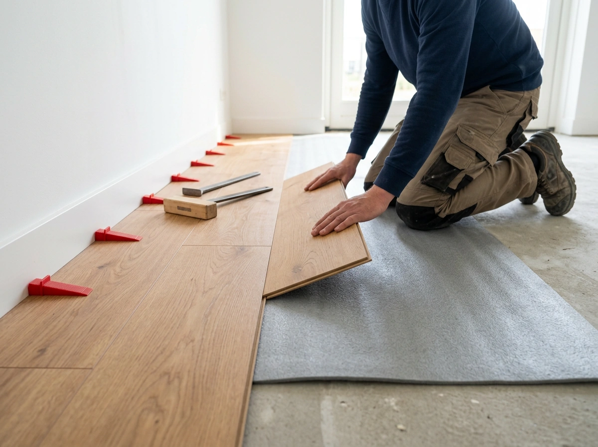 Laminaatplank wordt in elkaar geklikt